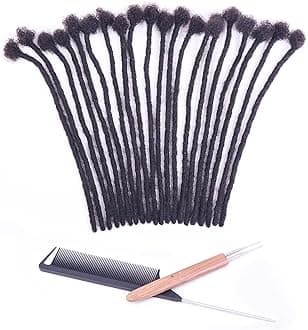 100% Real Human Hair Dreadlock Extensions, ADIASAI 0.4cm Thickness 10 Inch 10 Strands Can Be Dyed and Bleached Full Hand-made Loc Extensions for Men Women Kids 100% Unprocessed Natural Black