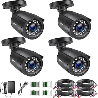 ZOSI 1080P 4 Pack HD-TVI Security Bullet Cameras Outdoor Indoor Weatherproof with 24pcs IR LEDs 80ft Night Vision for 720P/1080N/1080P/5MP/4K HD-TVI AHD CVI Analog Surveillance CCTV DVR Systems