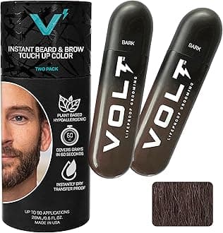 Grooming Temporary Instant Beard Color for Men Quick-Dry Plant-Based Brush On Beard, Hair, Mustache & Brow Color, For Sensitive Skin, Bark Dark Brown, 2-Pack Refill, 90+ Applications