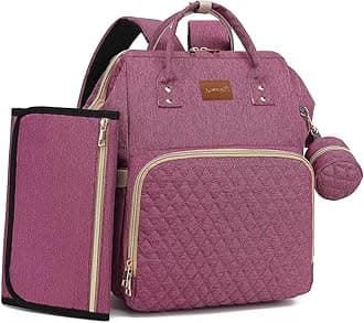 ROSEGIN Diaper Bag Backpack with Changing Pad, Pacifier Case, Baby Bag for Boy Girl Toddler - Large, Stylish, Waterproof Travel Quilted Diaper Bag for Mom - Baby Shower - Purple