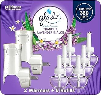 PlugIns Refills Air Freshener Starter Kit, Scented and Essential Oils for Home and Bathroom, Tranquil Lavender & Aloe, 4.02 Fl Oz, 2 Warmers + 6 Refills