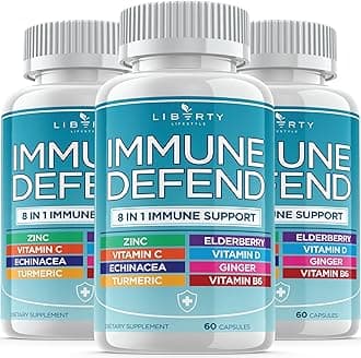 Liberty Lifestyle 8 in 1 Immune Supplement with Echinacea, Vitamin C and Zinc 50mg, Vitamin D 5000 IU, Turmeric Curcumin & Ginger, B6, Elderberry 180 Count (Pack of 3)