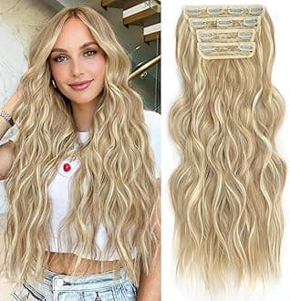 Clip in Long Wavy Synthetic Hair Extension 24 Inch Beach Blonde 4PCS Thick Hairpieces Fiber Double Weft Hair for Women
