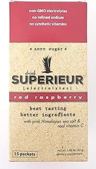 Superieur Electrolyte Powder Packets - Vegan Electrolyte Hydration Powder w/Sea Minerals - Keto Friendly, Non-GMO, Zero Sugar Electrolyte Supplement - Healthy Sports Drink - Raspberry (14 Packets)
