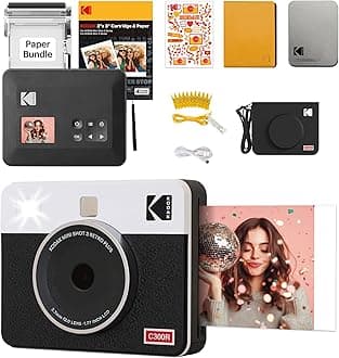 KODAK Mini Shot 3 Retro 4PASS 2-in-1 Instant Digital Camera and Photo Printer (3x3 inches) Initial 8 Sheets + 30 Sheets Gift Bundle, White (NOT Zink)