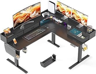 WALKINGDESK 63 Inches Height Adjustable L Shaped Standing Desk with 3 Drawers and Monitor Shelf, Electric Corner Comupter Desk, Sit Stand up Home Office Desk, Ergonomic Gaming Desk, Black