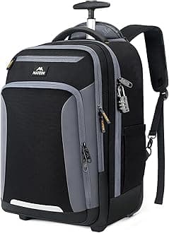 Rolling Backpack with Wheels, Flight Approved Anti Theft Rolling Bookbag Fits 17" Laptop, Roller Carry On Luggage Wheeled College School Suitcase Travel Bag for Men Women, Black