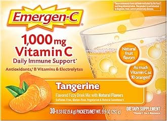 Emergen-C 1000mg Vitamin C Immune Support Powder Tangerine 30CT includes Zinc, Manganese, 7 B Vitamins and Electrolytes for Back to School Essentials