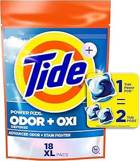 Tide Odor Defense + Oxi Laundry Detergent Pacs, Original Scent, 18 Count, Advanced Odor + Stain Fighter, laudry soap washing detergent pacs
