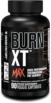 Jacked Factory Burn-XT Max - High-Performance Thermogenic Fat Burner & Appetite Suppressant for Weight Loss w/PurCaf Organic Caffeine, MitoBurn, Green Tea, Acetyl L Carnitine & More - 90 Capsules
