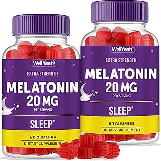 WellYeah Melatonin Gummies 20mg (2 Pack) | Sleep Support | Maximum Strength Melatonin 20mg Gummies for Adults | Fast Dissolved | Great Berry Flavor | 60 Count | Vegan, Non GMO