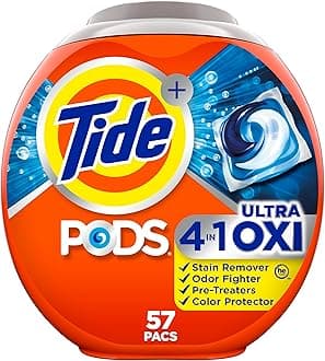 Tide PODS Liquid Laundry Detergent Soap Pacs, 4-n-1 Ultra Oxi, HE Compatible, 57 Count, Built in Pre-treater for Stains