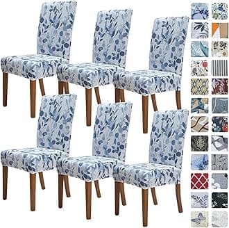 SPRINGRICO Chair Covers for Dining Room 6 Pack, Stretch Dining Chair Cover, Washable Spandex Kitchen Parsons Chair Slipcovers, Removable Seat Protector for Home or Party (Set of 6, Leaves Bay)