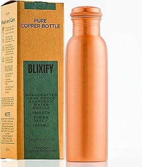 Copper Water Bottle (34oz/1000ml) Handcrafted Ayurvedic 100% Pure Copper Water Bottle for Drinking | Heavy Duty, Leak-proof & Lab-Tested | Perfect for Everyday Use, Gifting, Travel (Plain)
