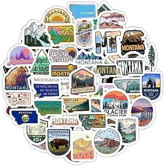 BulbaCraft 100Pcs Montana Stickers for Water Bottle and Laptop - Montana Party Favors & Decorations, Waterproof Vinyl Decals, State Pride and Icon Stickers, Gifts for Women & Men