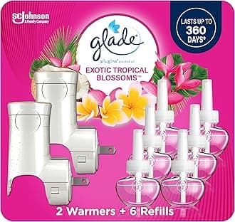 PlugIns Refills Air Freshener Starter Kit, Scented and Essential Oils for Home and Bathroom, Tropical Blossoms, 4.02 Fl Oz, 2 Warmers + 6 Refills