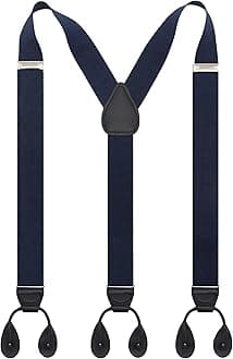 Y Back Button 1.4" Suspenders for Men with Stylish Leather Button Ends Durable Long Lasting Stretch Ultimate Fashion