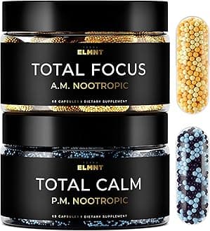 AMPM Nootropic Total Focus + Calm 9X Strength w. Caffeine, L-Theanine, Alpha GPC, L-Tyrosine, Ashwagandha - X-Release Energy Pills Nootropics Brain Support Supplements for Memory and Focus Supplement