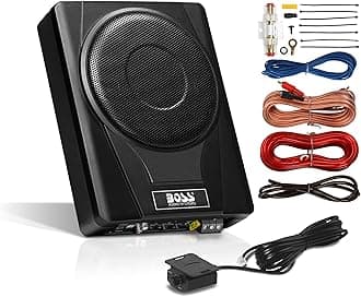 BOSS Audio Systems BASS8K 8" Power Car Subwoofer and Amplifier Wiring Kit Package - 800 Watts Max Output Under Seat Low Profile 8 Gauge Wiring Kit for Track Boxes and Enclosures
