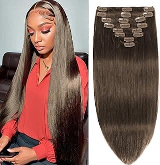 Chocolate Brown Clip in Hair Extensions Real Human Hair Clip in Extensions Remy Human Hair Invisible Natural Straight Seamless 8pcs Double Weft 16 Inch 70g