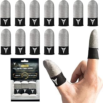 Improved Version-12 Pack Visible Pure Silver Fiber&Carbon Fiber Professional Model Gaming Finger Sleeves,No Rubber Band,Maximum Touch Response,Comfortable fit, Anti-Sweat,Fit All Touchscreen Devices
