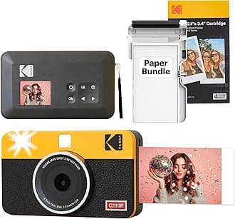 Mini Shot 2 Retro 4PASS 2-in-1 Instant Camera and Photo Printer (2.1x3.4 inches) + Initial 8 Sheets + 30 Sheets Bundle, Yellow