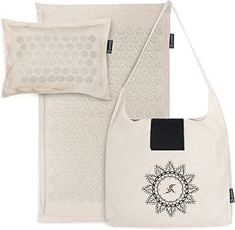 ProsourceFit Ki Acupressure Mat and Pillow Set with 100% Natural Linen for Back/Neck Pain Relief and Muscle Relaxation, Sand Dunes