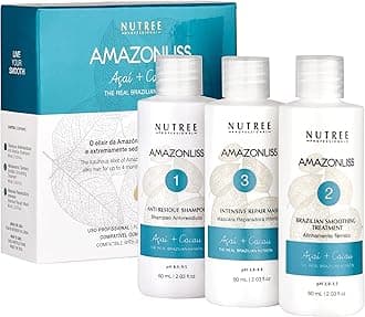 Nutree Professional Amazonliss Keratin Smoothing Treatment Hair Straightening Natural Ingredients Conditioner (Set 2.03fl. oz)