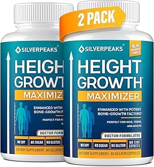 SILVERPEAKS Growth Capsules to Grow Taller - Height Growth Maximizer with Calcium for Bone Strength - Made in USA - Natural Get Taller Supplement - Free of Growth Hormone - Pack of 2