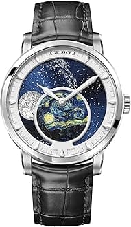 Moon Phase Watch Original Design, Automatic Mechanical Watches for Men, Leather Strap Waterproof Dress Watch Mens Gift