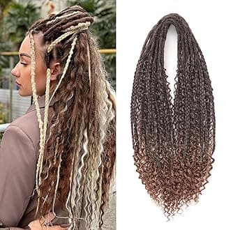 Leeven Synthetic Double Ended Boho Dreadlock Extensions 24 Inch Ombre Brown Dread Extensions 10 Strands Handmade Boho Box Braids Wavy Curly Ends Braid in Handmade Thin Wool Dreads for Women