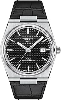 Tissot Mens Tissot PRX Powermatic 80 316L Stainless Steel case Automatic Watch, Black, Leather, 12 (T1374071605100)