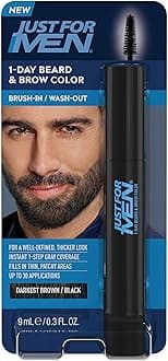 Just for Men 1-Day Beard & Brow Color, Temporary Color for Beard and Eyebrows, For a Fuller, Well-Defined Look, Up to 30 Applications, Darkest Brown/Black