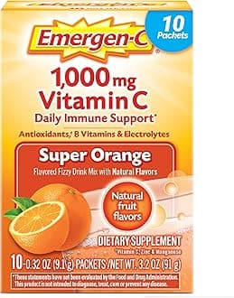 1000mg Vitamin C Powder for Daily Immune Support Caffeine Free Vitamin C Supplements with Zinc and Manganese, B Vitamins and Electrolytes, Super Orange Flavor - 10 Count