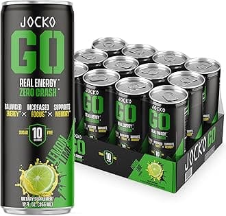 Jocko GO Energy Drink - Keto, Vitamin B12, Vitamin B6, Electrolytes, L Theanine, Magnesium- Energy Boost, Sugar Free Nootropic Monk Fruit Blend - 12 Pack (Lemon Lime)