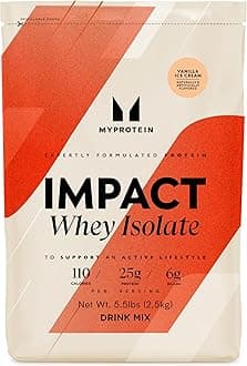 Myprotein Impact Whey Protein Isolate, 5.5 Lbs (81 Servings) Vanilla, 25g Protein, 3.5g Glutamine & 4.5g BCAA Per Serving, Protein Shake for Muscle Strength & Recovery