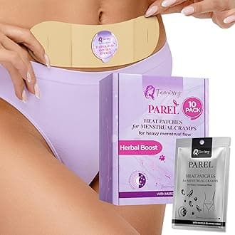 Herbal Period Heat Patches, Tailored for Heavy Flow (10 Pack) – 8hr Long-Lasting, Drug-Free Heating Patches for Menstrual Cramps, Bloating & Back Strain – Skin-Safe, Strong Hold, On-The-Go PMS Relief