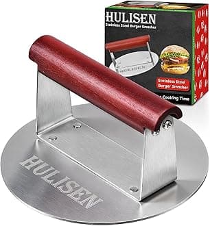 6.2" Stainless Steel Smashed Burger Press with Extra Wide Heat-Resistant Wood Handle, Burger Smasher for Flat Top Griddle, Grill, Skillet, Cast Iron Pan, Hamburger Cooking Accessories