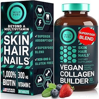 Vegan Collagen Builder - Biotin, Organic Superfood, Amino Acids Glycine, Lysine, Proline Plant-Based Collagen Booster Supplements - 30 Organic Extract Tablets