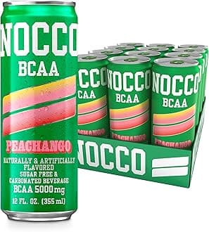 BCAA Drink Peachango - 12 Fl Oz (Pack of 12) - 0mg of Caffeine, 5000mg of BCAAs – Sugar & Caffeine Free Low Calorie Carbonated Drink with Vitamin B6, B12, Biotin - Grab & Go Performance Drink