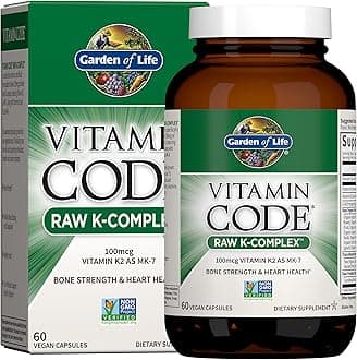 Garden of Life Vitamin K2 and K1, Vitamin Code Vegan K Complex Vitamin for Bone Strength and Heart Health, Omega Rich Flax Seed Oil, Trace Minerals, Probiotics, 60 Day Supply