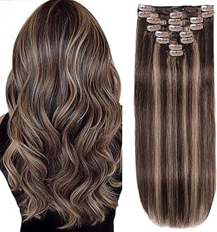 Clip in Hair Extensions Real Human Hair 4.3oz/120g Clip ins 100% Human Hair Extension for Women 8pcs Per Set with 18 Clips Double Weft (24 Inch #2/6 Dark Brown to Chestnut Brown)