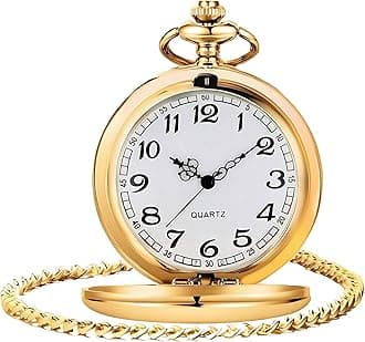 LYMFHCH Smooth Vintage Pocket Watch with Chain, Arabic Numerals Scale Mens Watch Christmas Graduation Birthday Gifts Fathers Day