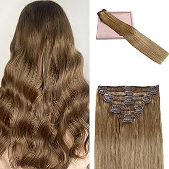 Clip in Hair Extensions Real Human Hair 4.3oz/120g Clip ins 100% Brazilian Remy Human Hair Extension for Women 8pcs Per Set with 18 Clips Double Weft (24 Inch #6 Chestnut Brown)