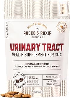 Rocco & Roxie Cat Urinary Tract Health Supplement, Cranberry and D-Mannose for Bladder, UT and Kidney Support for Cats, Vet-Recommended, Chicken-Flavored Crunchy Chews, Made in USA
