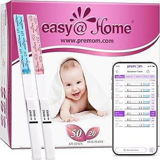 Easy@Home 50 Ovulation Test Strips and 20 Pregnancy Test Strips-Width of 5mm-Powered by Premom Ovulation Predictor iOS and Android App
