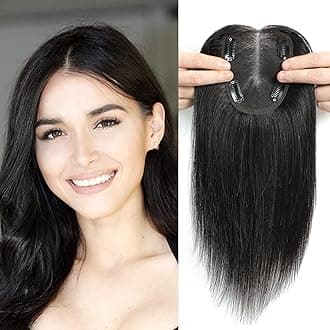Human Hair Toppers for Women Real Hair Topper with Thinning Hair 120% Density Round Shaped Swiss Base Clip in Fringe Human Hair Topper Top Hair Pieces 40g- Natural Black (12inch, 1B)…