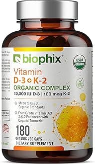 biophix Organic Vitamin D-3 K2 Turmeric 180 Vcaps - High-Potency Supports Strong Bones Immune Health