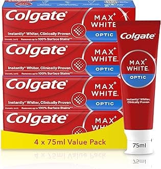 Max White Optic Toothpaste 4X75ml - Teeth Whitening Toothpaste - Clinically Proven Formula - Removes up to 100% of Surface Stains - Optic Brighteners Instantly Whiten Teeth