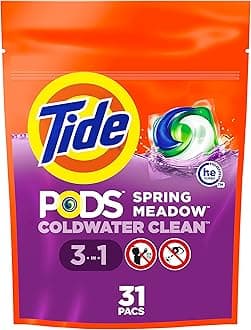TidePODS Laundry Detergent Soap Pacs, HE Compatible, 31 ct, Powerful 3-in-1 Clean, Spring Meadow